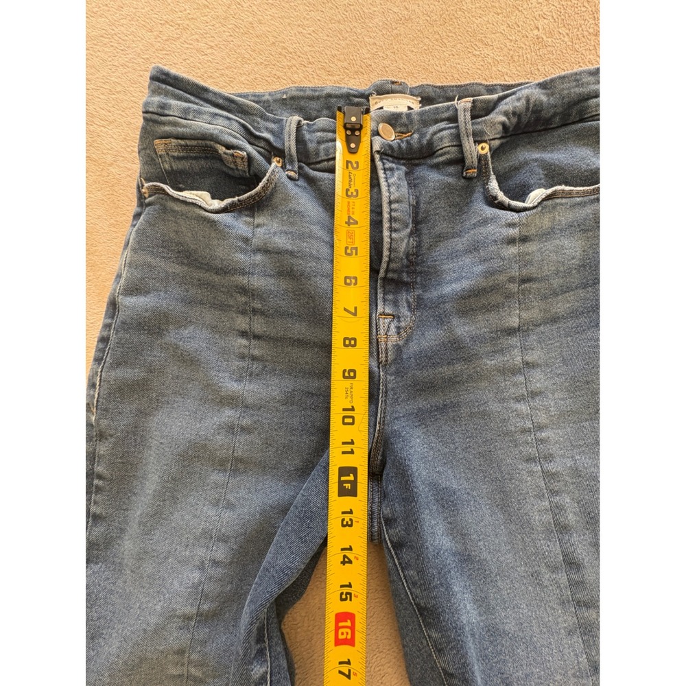 Good American Distressed Flare Jeans Indigo Blue Cropped Raw Hem Women's 15 (33) - Picture 3 of 9